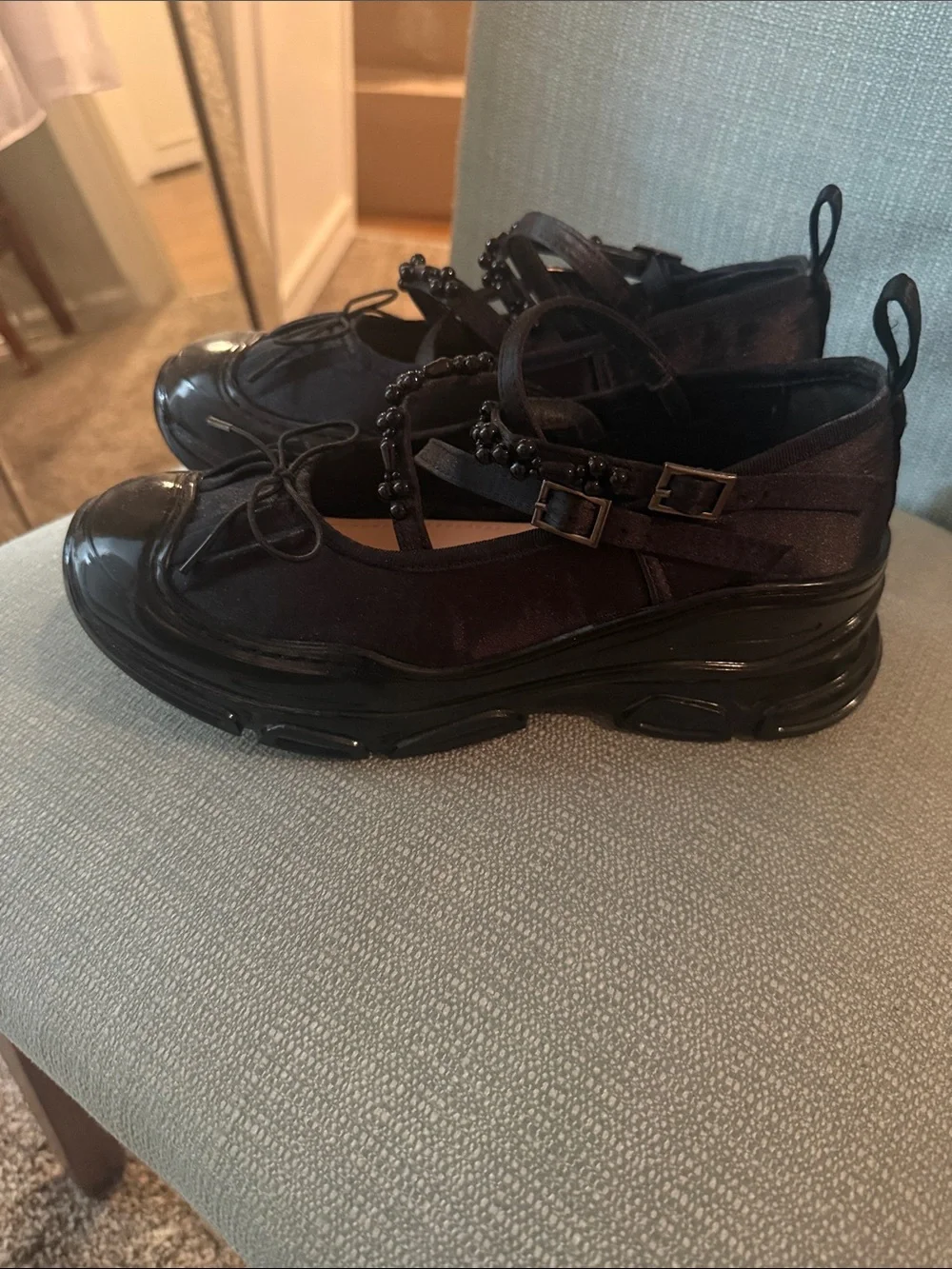 Women’s Black Beaded Mary Jane Loafer Flats Double Standard